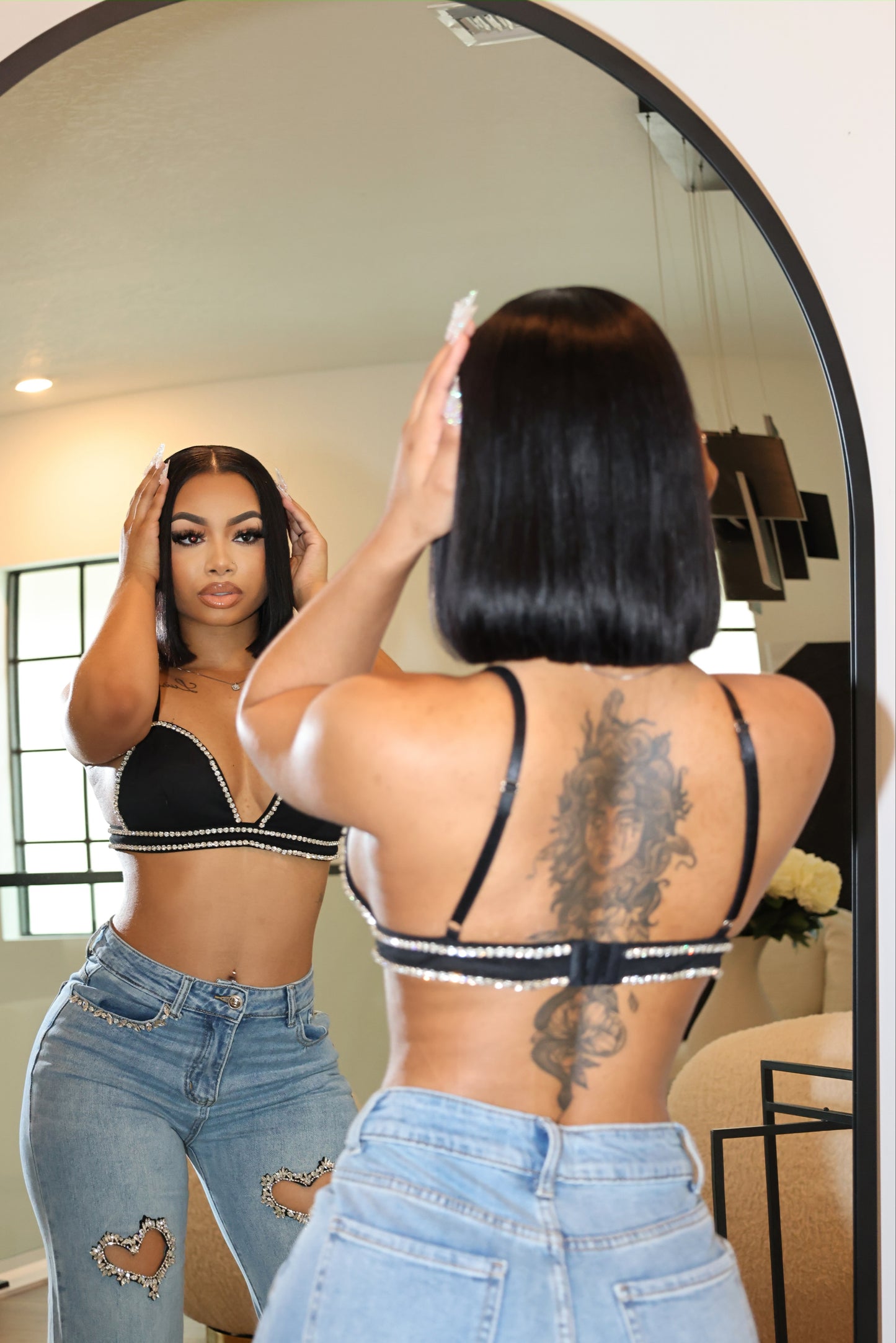 Triangle Crystal Bra Black
