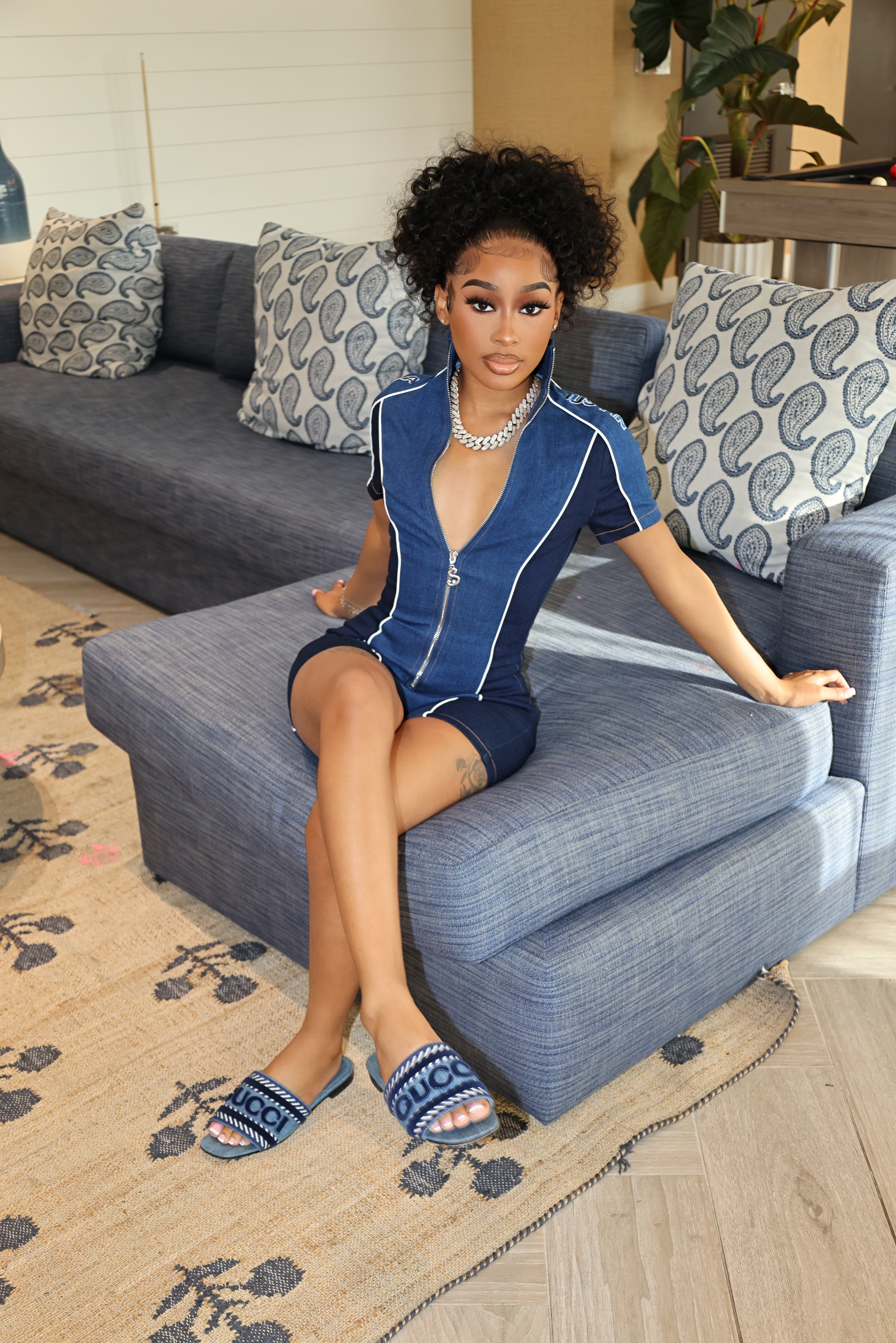 Strike Out Romper Blue Denim