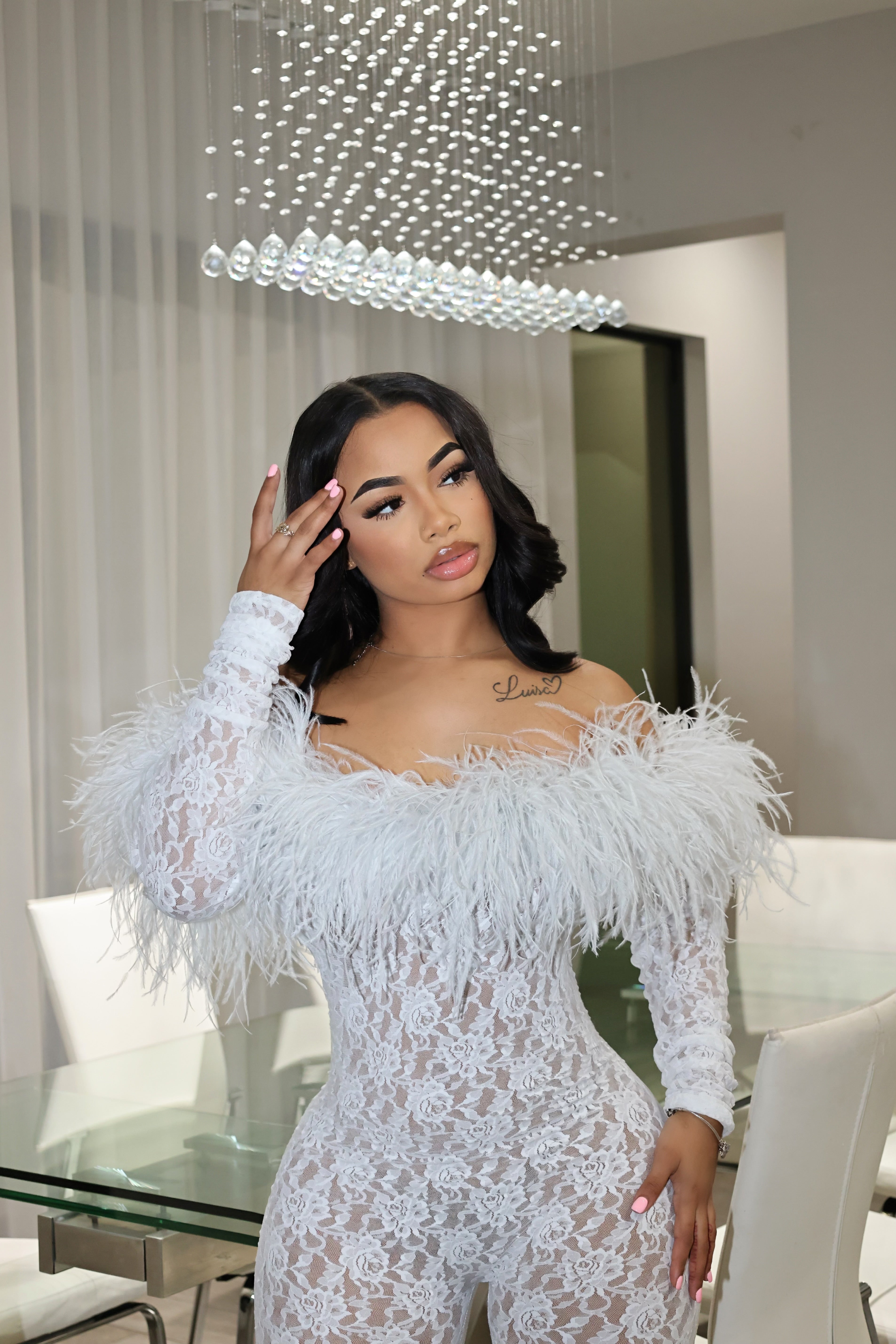 Lined Lace Jumpsuit White