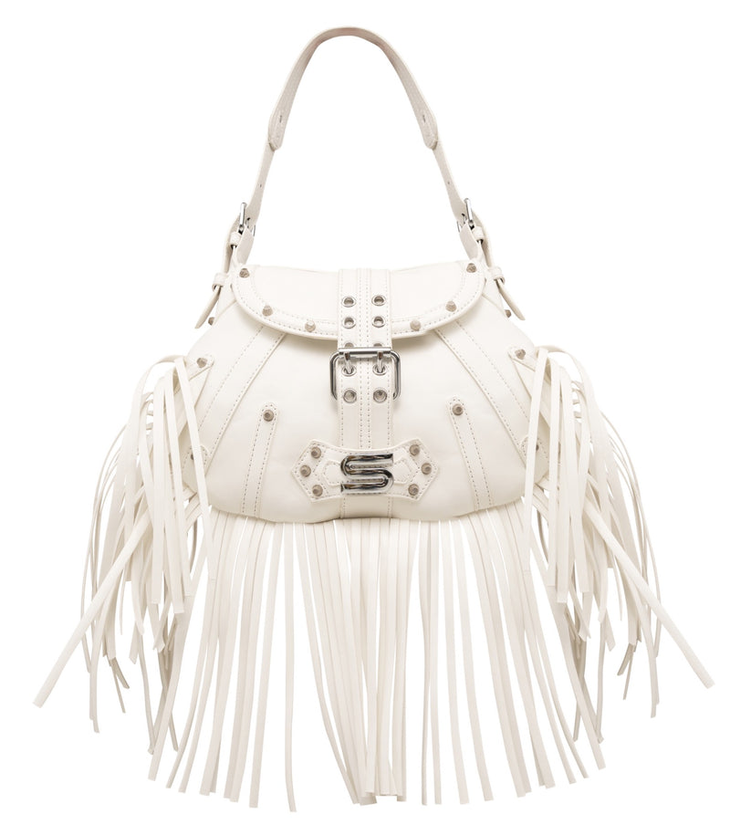 Spotted Black White Cowhide Crossbody Bag With Fringes – Boho Living Room