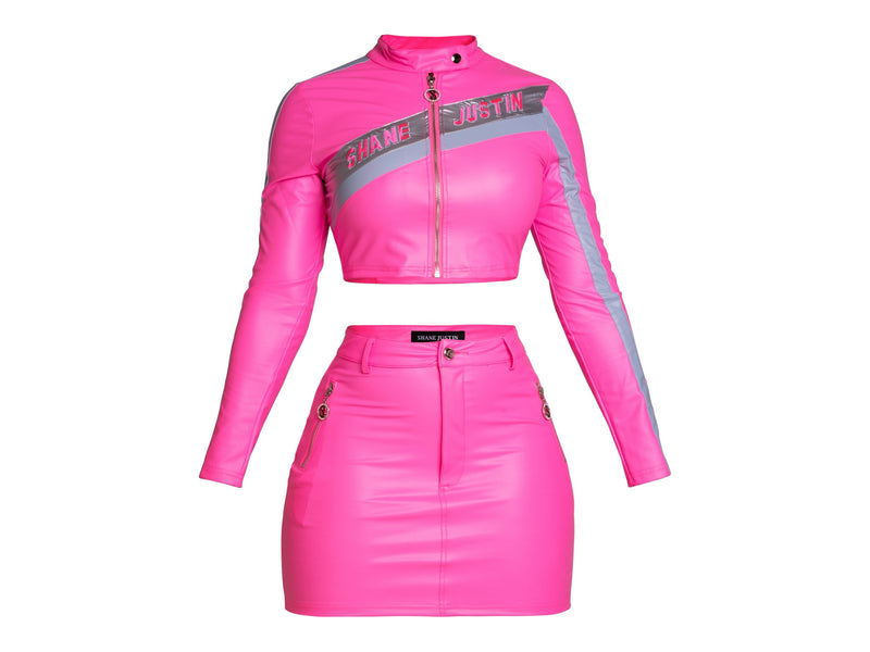 Speedway Pink Leather Skirt