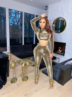 Liquid Metal Gold Cropped Top